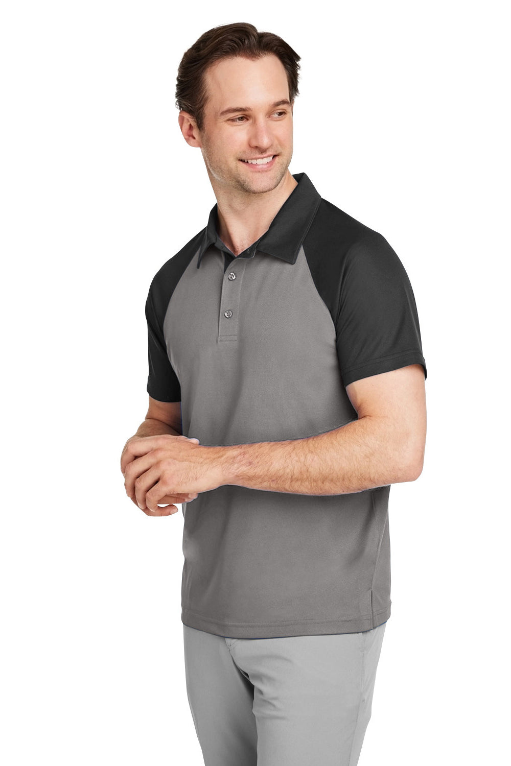 Team 365 TT21C Mens Command Colorblock Moisture Wicking Short Sleeve Polo Shirt Graphite Grey/Black Model 3q