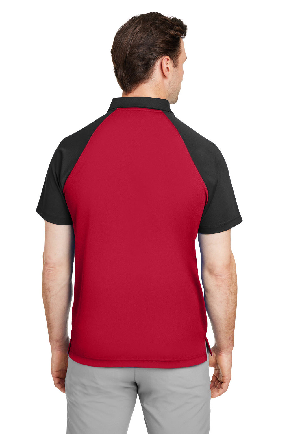 Team 365 TT21C Mens Command Colorblock Moisture Wicking Short Sleeve Polo Shirt Red/Black Model Back