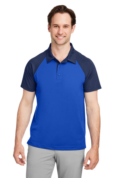 Team 365 TT21C Mens Command Colorblock Moisture Wicking Short Sleeve Polo Shirt Royal Blue/Dark Navy Blue Model Front