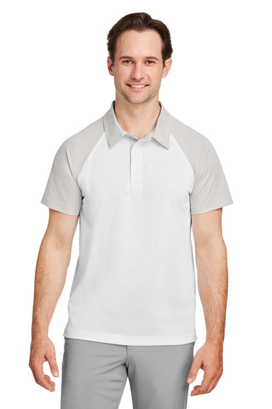 Team 365 TT21C Mens Command Colorblock Moisture Wicking Short Sleeve Polo Shirt White/Silver Grey Model Front