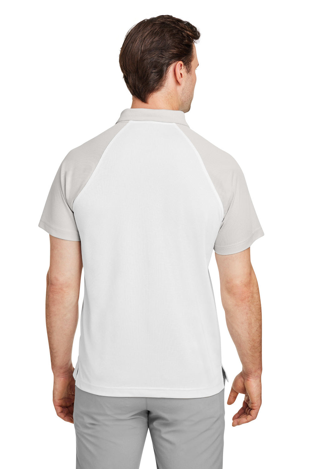 Team 365 TT21C Mens Command Colorblock Moisture Wicking Short Sleeve Polo Shirt White/Silver Grey Model Back