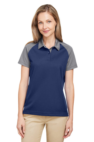 Team 365 TT21CW Womens Command Colorblock Moisture Wicking Short Sleeve Polo Shirt Dark Navy Blue/Graphite Grey Model Front