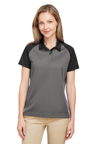 Team 365 TT21CW Womens Command Colorblock Moisture Wicking Short Sleeve Polo Shirt Graphite Grey/Black Model Front