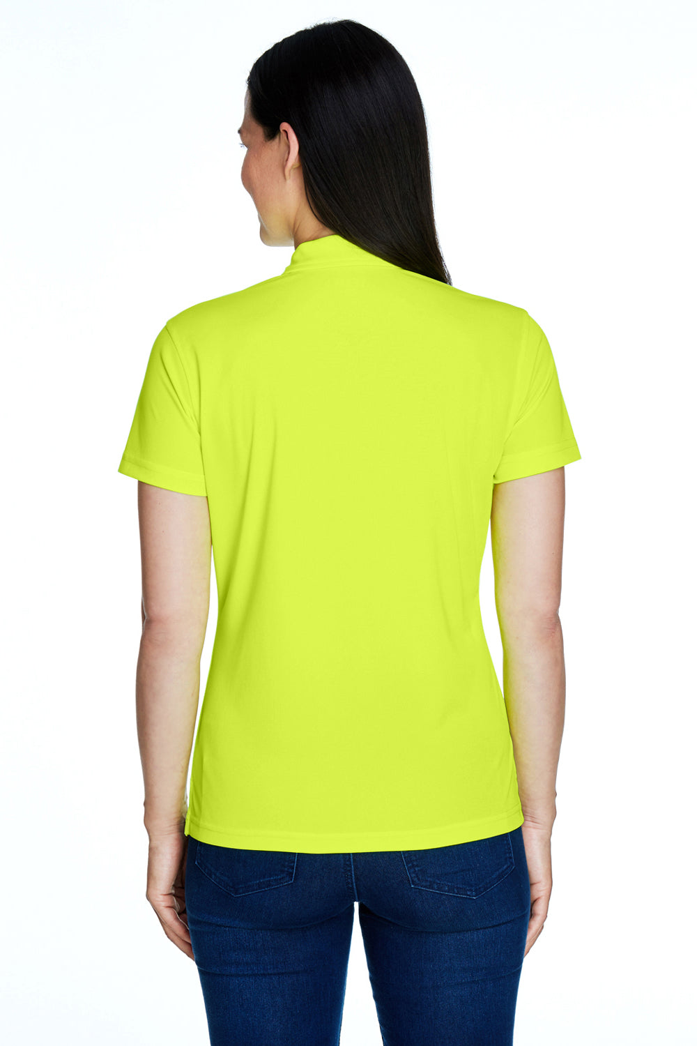 Team 365 TT21W Womens Command Performance Moisture Wicking Short Sleeve Polo Shirt Safety Yellow Model Back