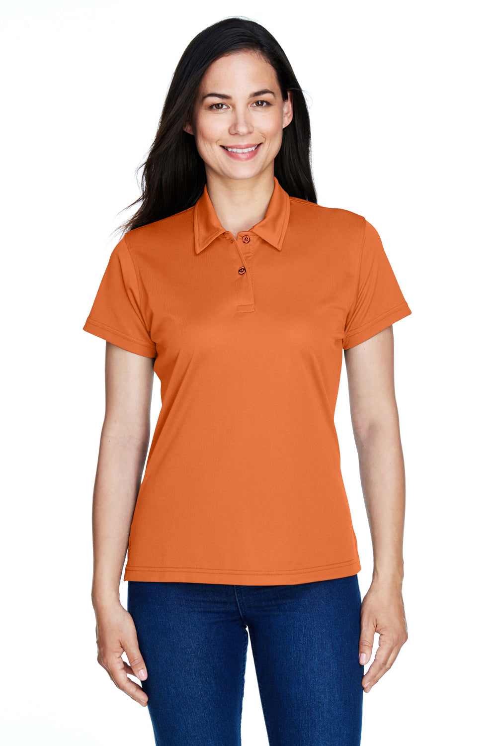 Team 365 TT21W Womens Command Performance Moisture Wicking Short Sleeve Polo Shirt Burnt Orange Model Front