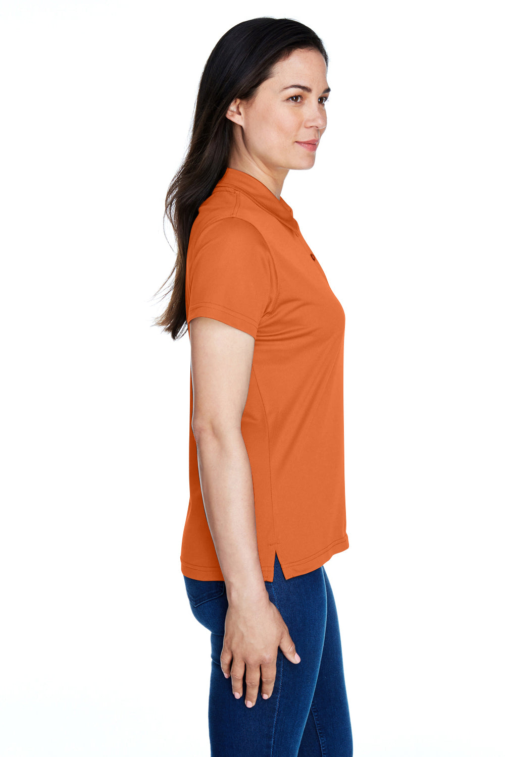 Team 365 TT21W Womens Command Performance Moisture Wicking Short Sleeve Polo Shirt Burnt Orange Model Side