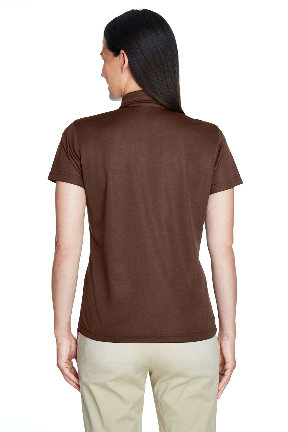 Team 365 TT21W Womens Command Performance Moisture Wicking Short Sleeve Polo Shirt Dark Brown Model Back