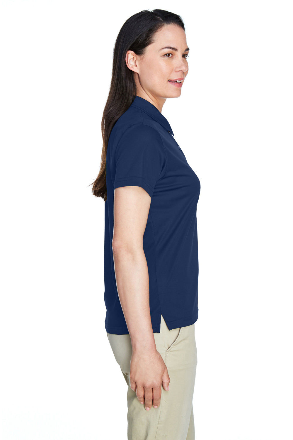 Team 365 TT21W Womens Command Performance Moisture Wicking Short Sleeve Polo Shirt Dark Navy Blue Model Side