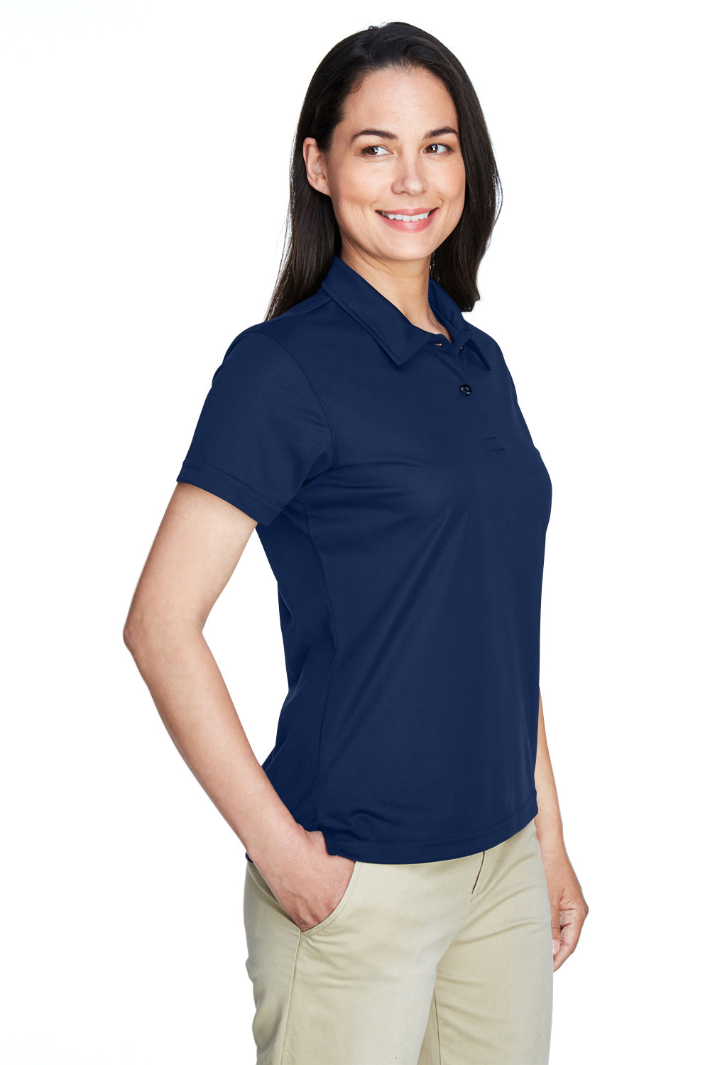 Team 365 TT21W Womens Command Performance Moisture Wicking Short Sleeve Polo Shirt Dark Navy Blue Model 3q