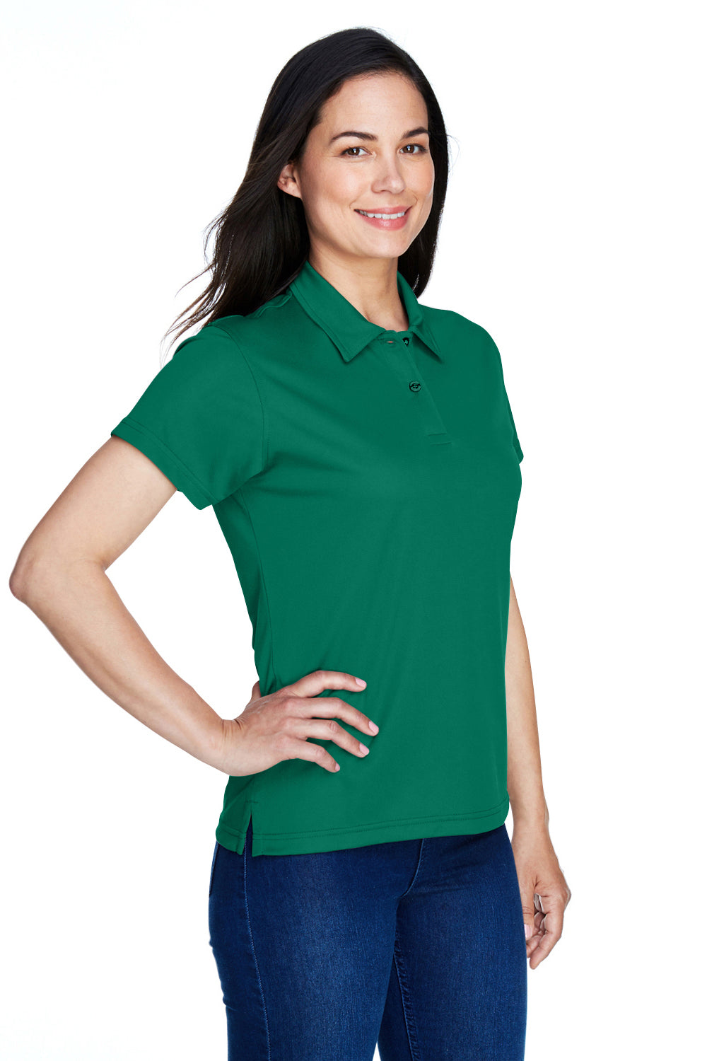 Team 365 TT21W Womens Command Performance Moisture Wicking Short Sleeve Polo Shirt Forest Green Model 3q