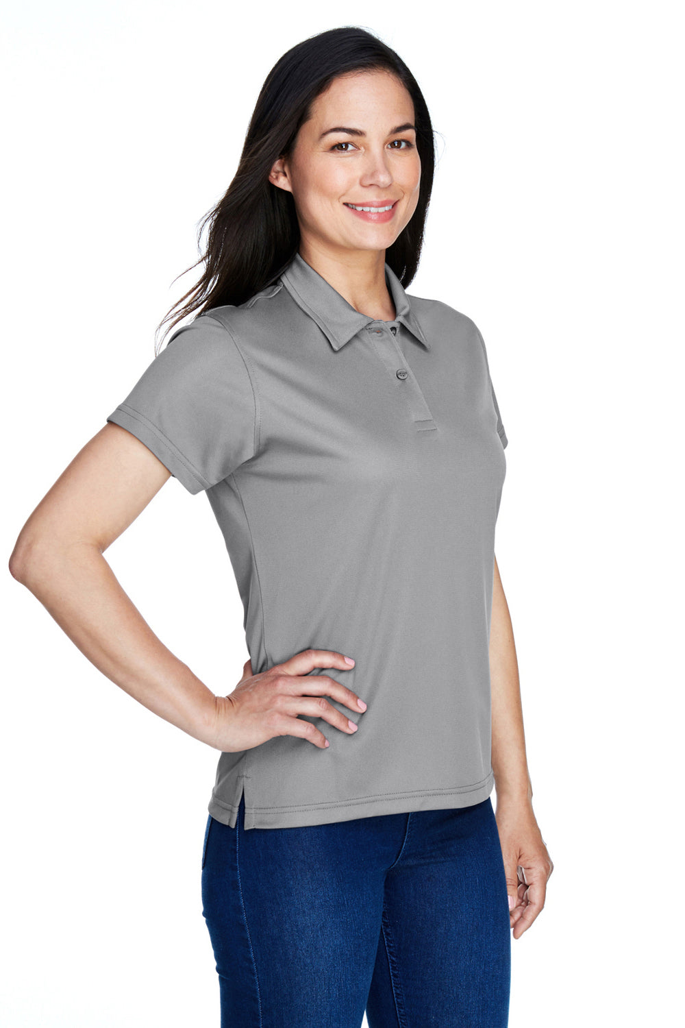 Team 365 TT21W Womens Command Performance Moisture Wicking Short Sleeve Polo Shirt Graphite Grey Model 3q