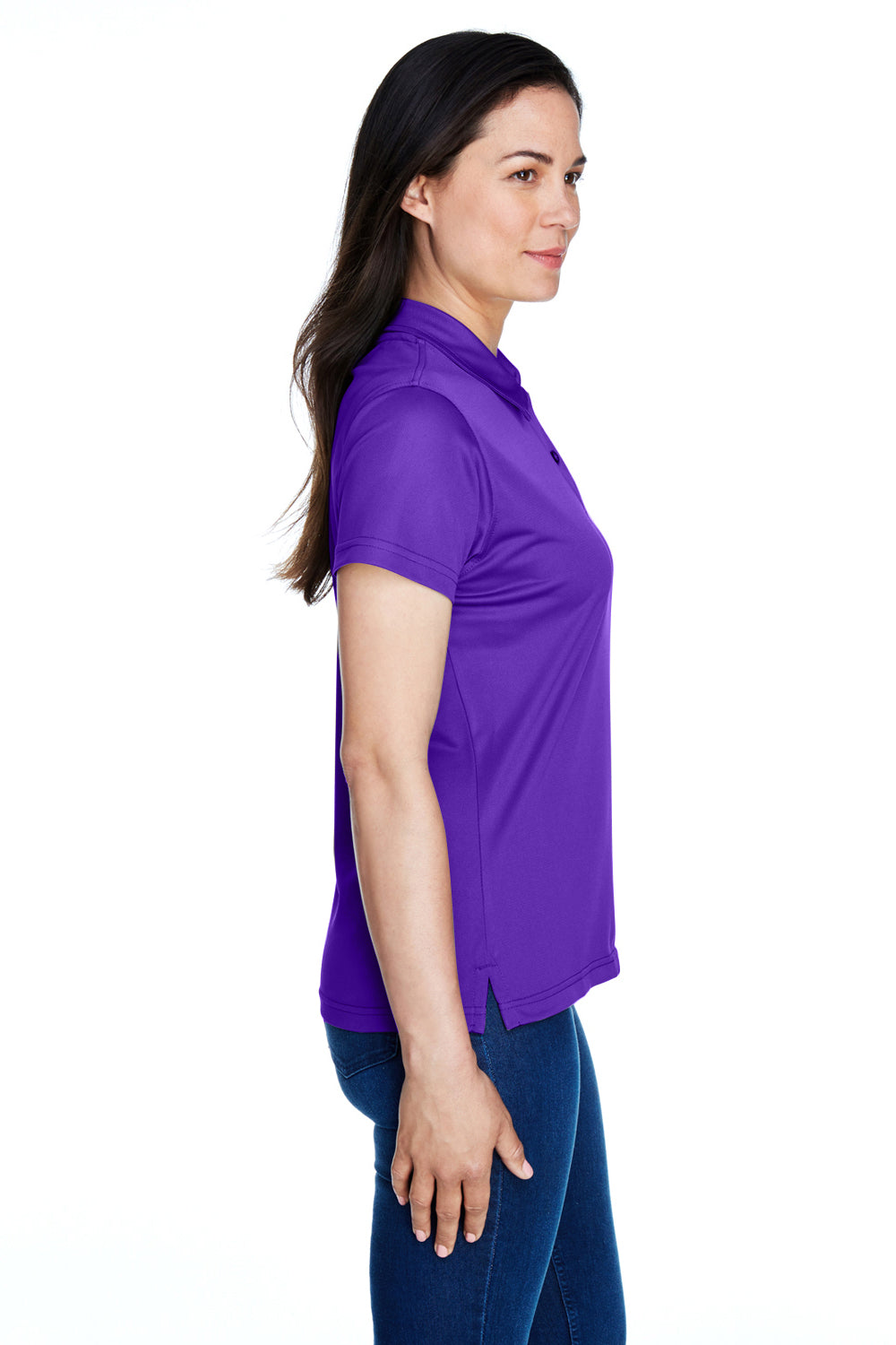 Team 365 TT21W Womens Command Performance Moisture Wicking Short Sleeve Polo Shirt Purple Model Side