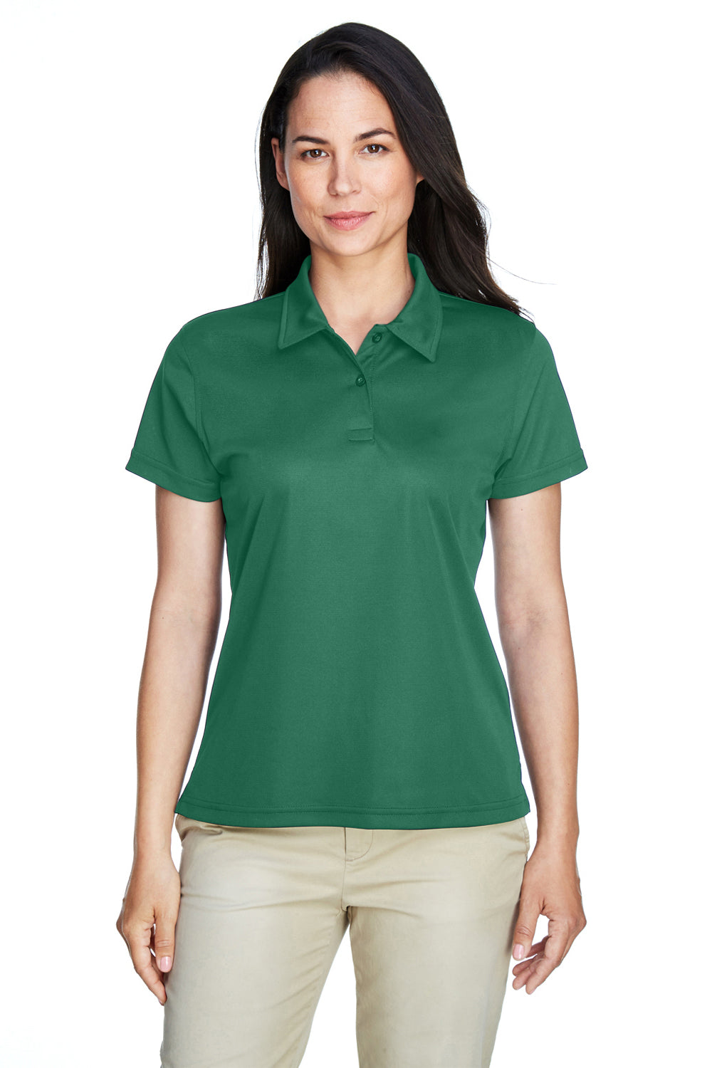 Team 365 TT21W Womens Command Performance Moisture Wicking Short Sleeve Polo Shirt Dark Green Model Front