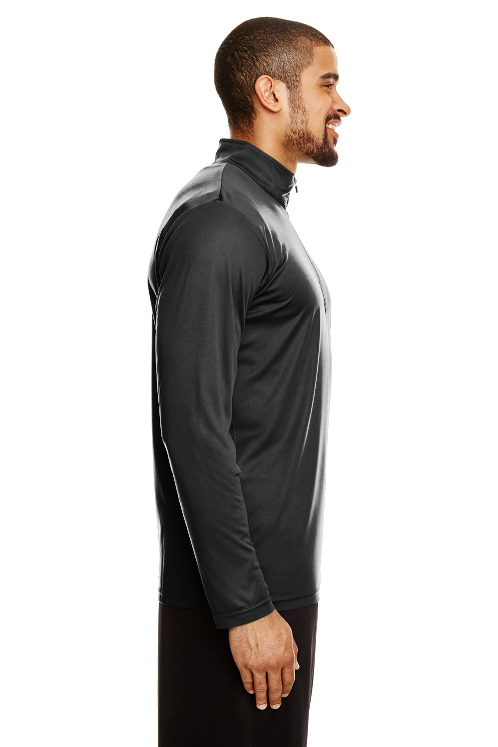 Team 365 TT31 Mens Zone Performance Moisture Wicking 1/4 Zip Sweatshirt Black Model Side