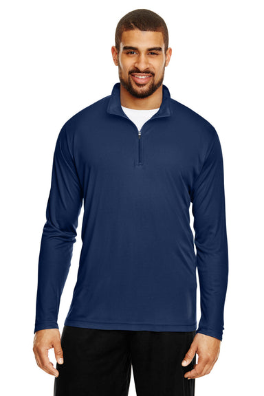 Team 365 TT31 Mens Zone Performance Moisture Wicking 1/4 Zip Sweatshirt Dark Navy Blue Model Front