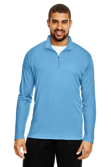 Team 365 TT31 Mens Zone Performance Moisture Wicking 1/4 Zip Sweatshirt Light Blue Model Front