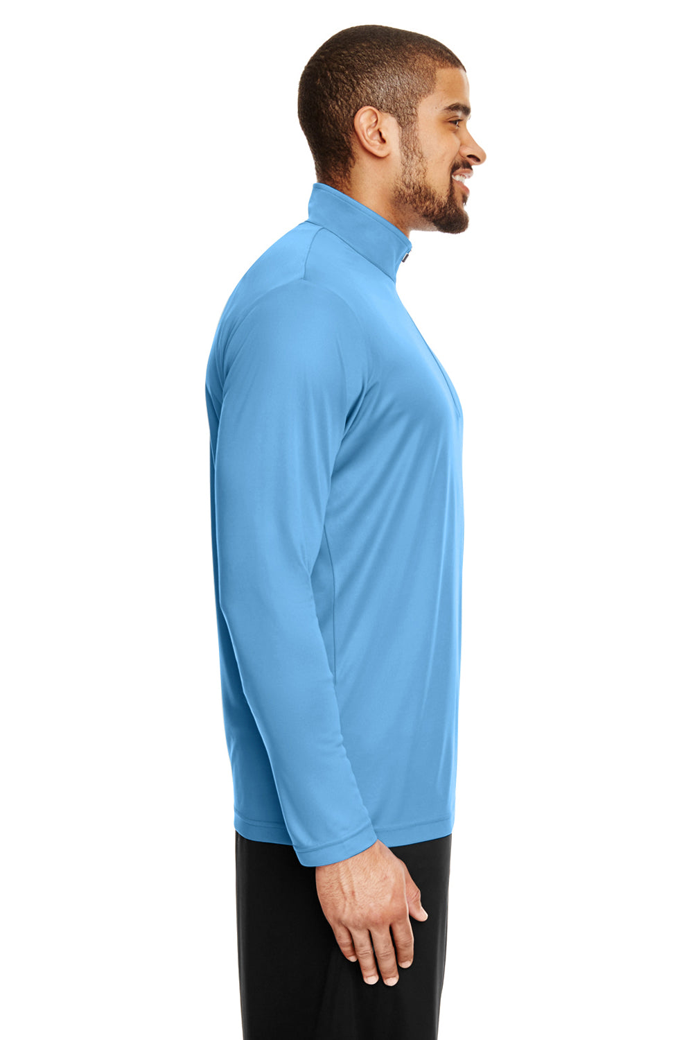 Team 365 TT31 Mens Zone Performance Moisture Wicking 1/4 Zip Sweatshirt Light Blue Model Side