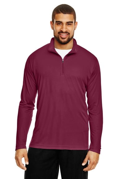 Team 365 TT31 Mens Zone Performance Moisture Wicking 1/4 Zip Sweatshirt Maroon Model Front