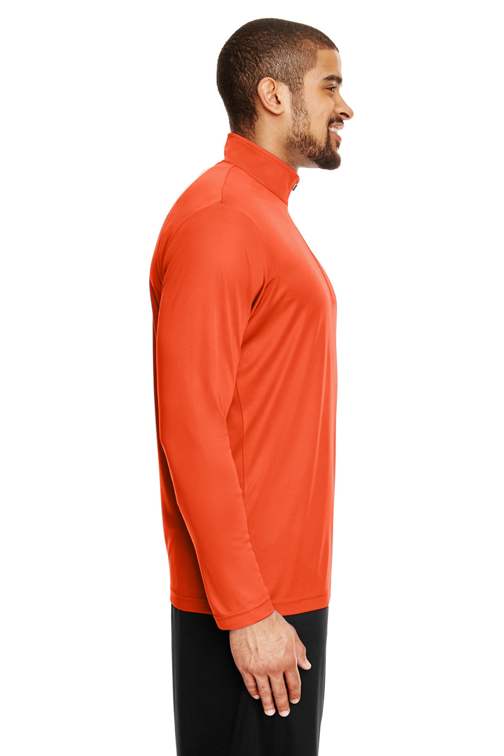 Team 365 TT31 Mens Zone Performance Moisture Wicking 1/4 Zip Sweatshirt Orange Model Side