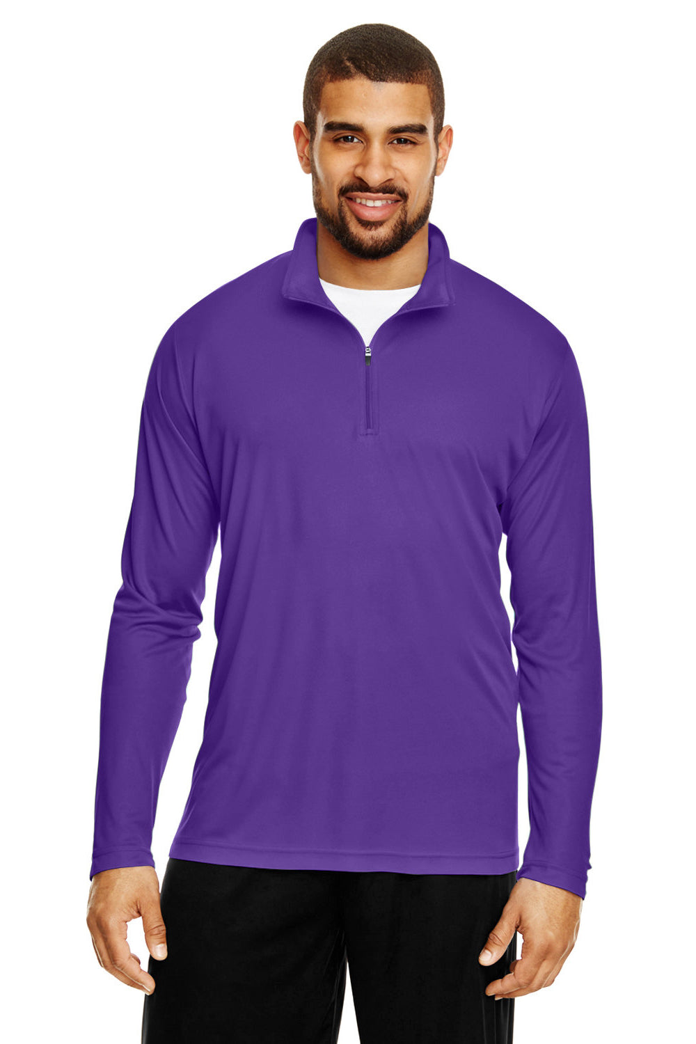 Team 365 TT31 Mens Zone Performance Moisture Wicking 1/4 Zip Sweatshirt Purple Model Front