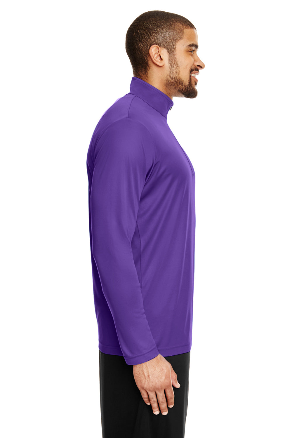 Team 365 TT31 Mens Zone Performance Moisture Wicking 1/4 Zip Sweatshirt Purple Model Side