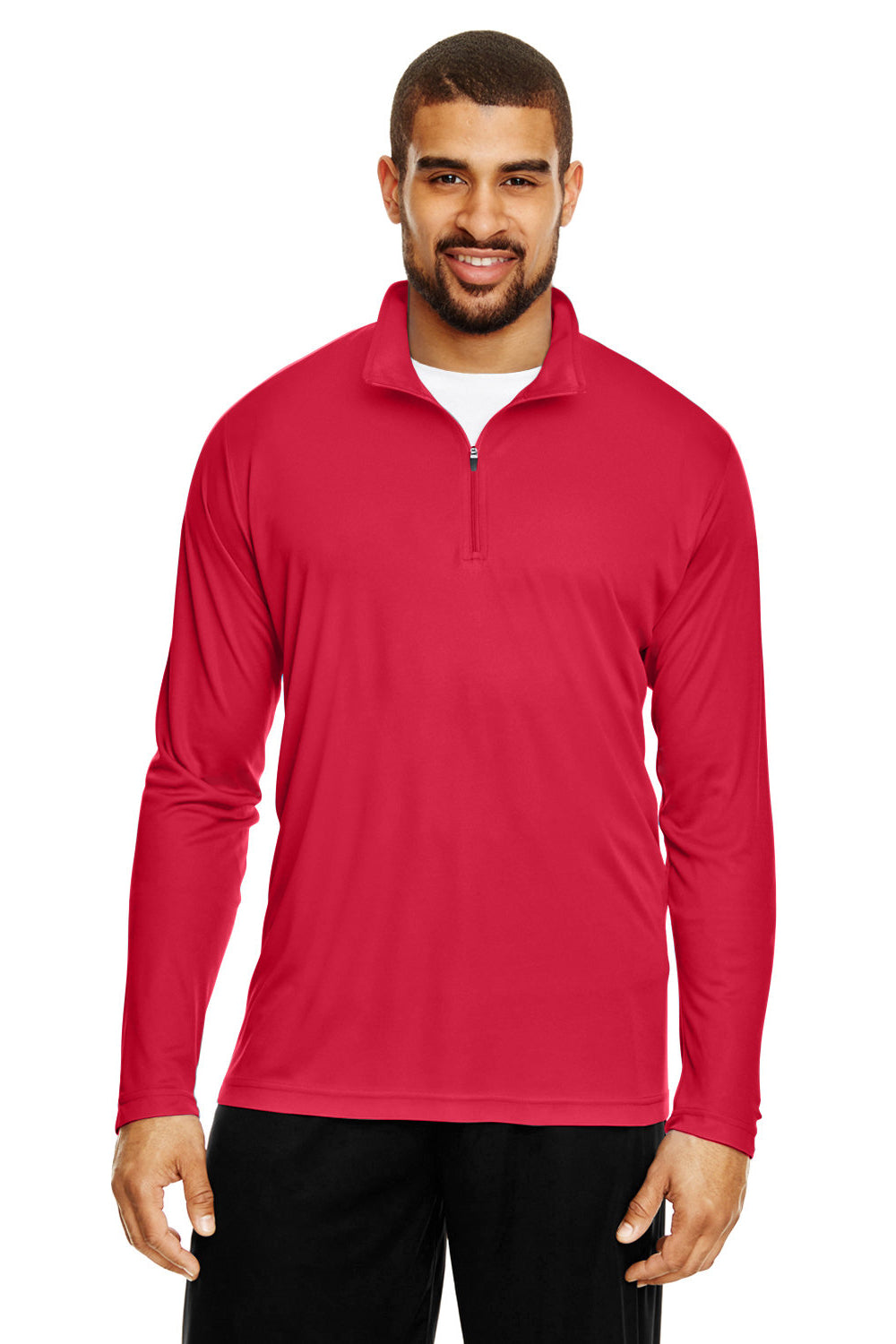 Team 365 TT31 Mens Zone Performance Moisture Wicking 1/4 Zip Sweatshirt Red Model Front