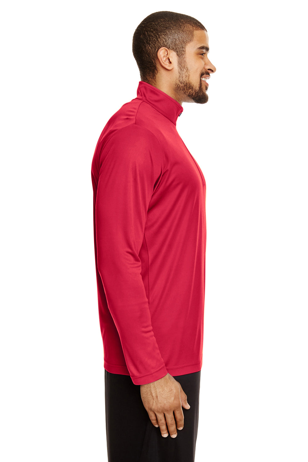 Team 365 TT31 Mens Zone Performance Moisture Wicking 1/4 Zip Sweatshirt Red Model Side