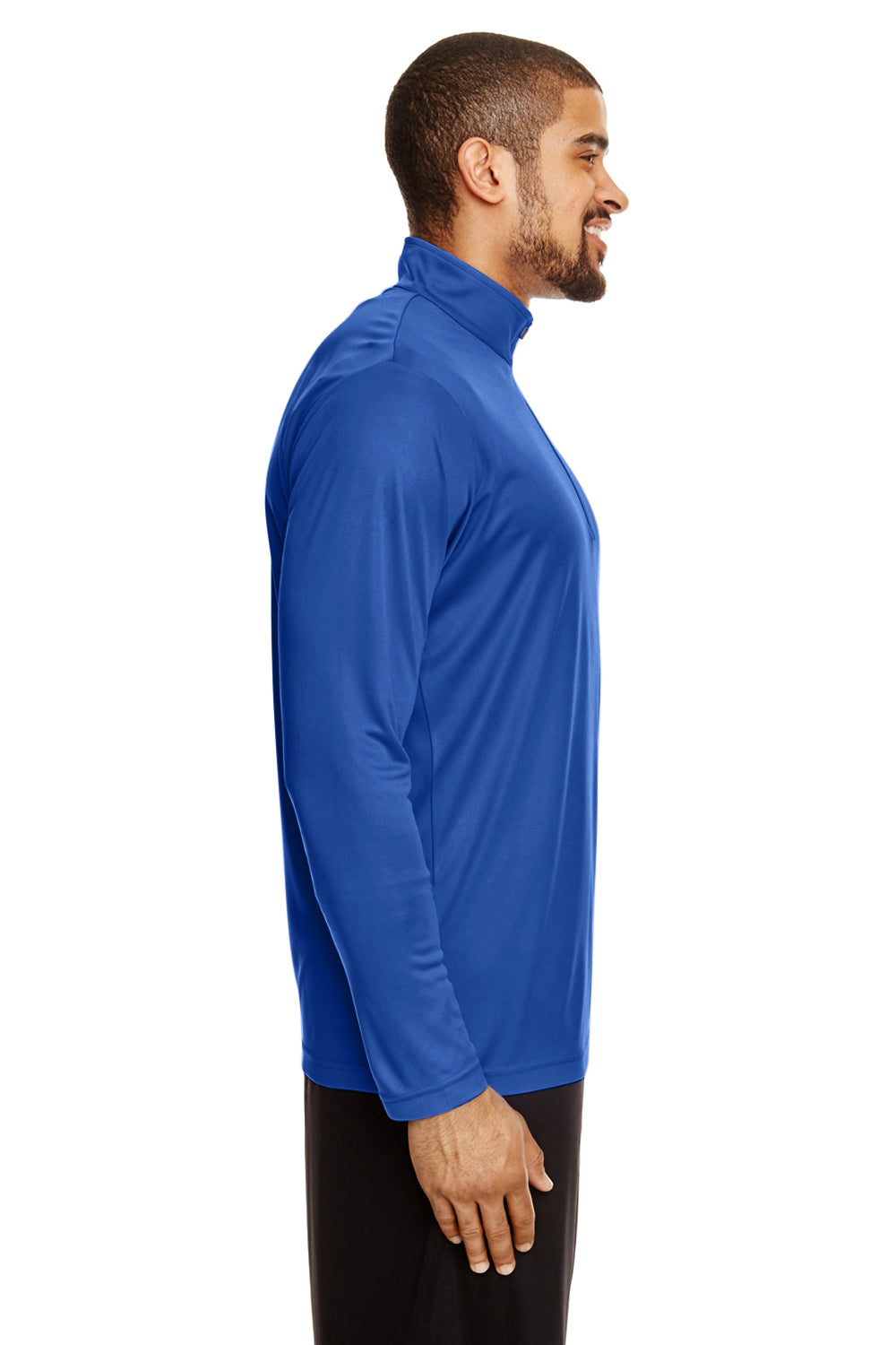 Team 365 TT31 Mens Zone Performance Moisture Wicking 1/4 Zip Sweatshirt Royal Blue Model Side