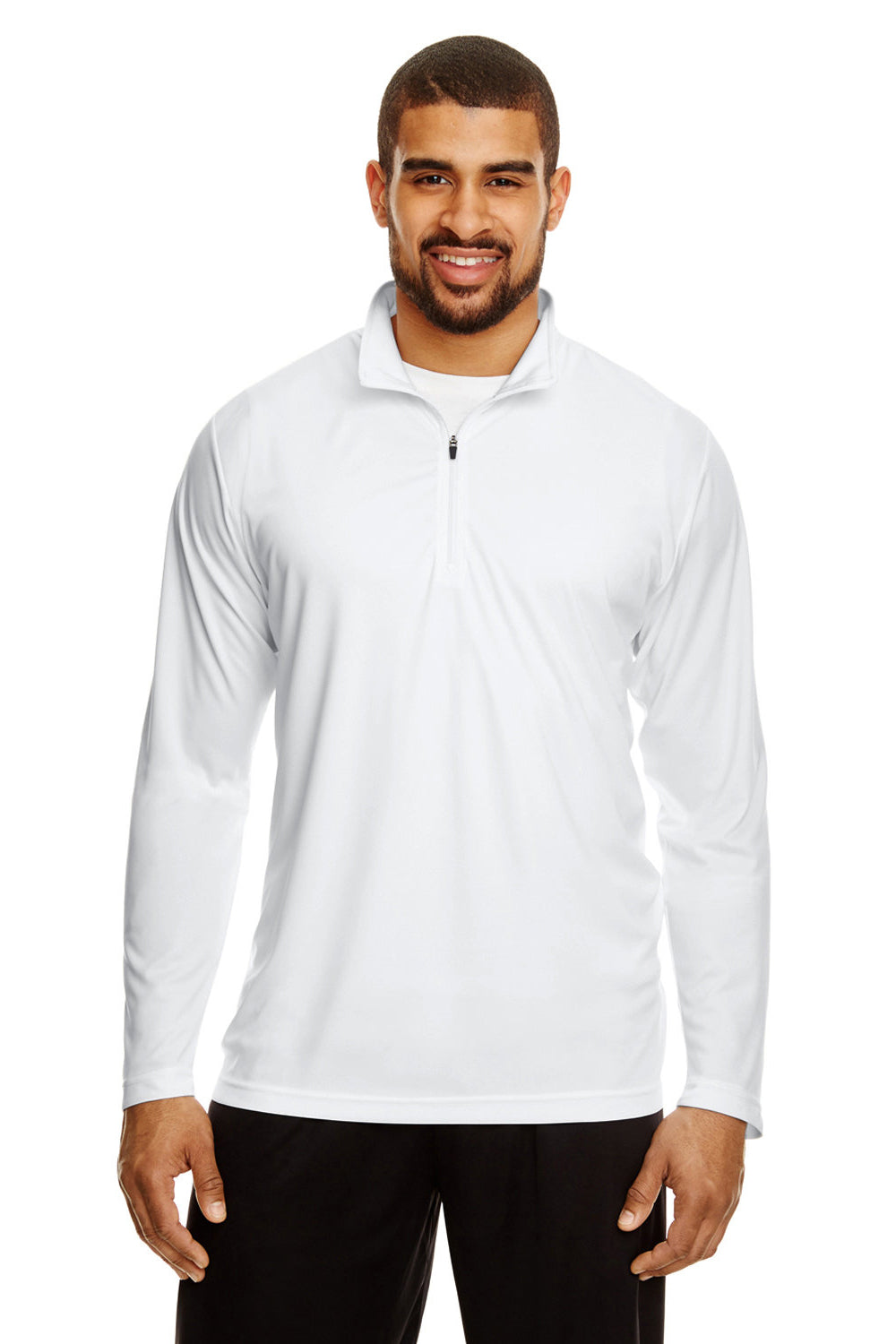 Team 365 TT31 Mens Zone Performance Moisture Wicking 1/4 Zip Sweatshirt White Model Front