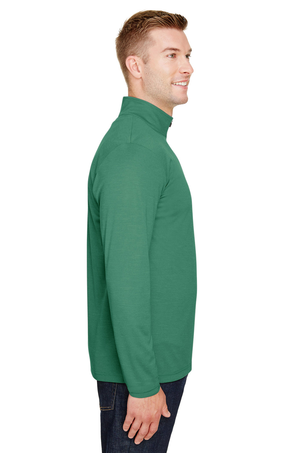 Team 365 TT31H Mens Zone Sonic Performance Moisture Wicking 1/4 Zip Sweatshirt Heather Forest Green Model Side