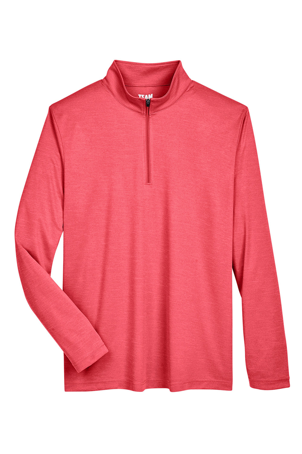 Team 365 TT31H Mens Zone Sonic Performance Moisture Wicking 1/4 Zip Sweatshirt Heather Red Flat Front