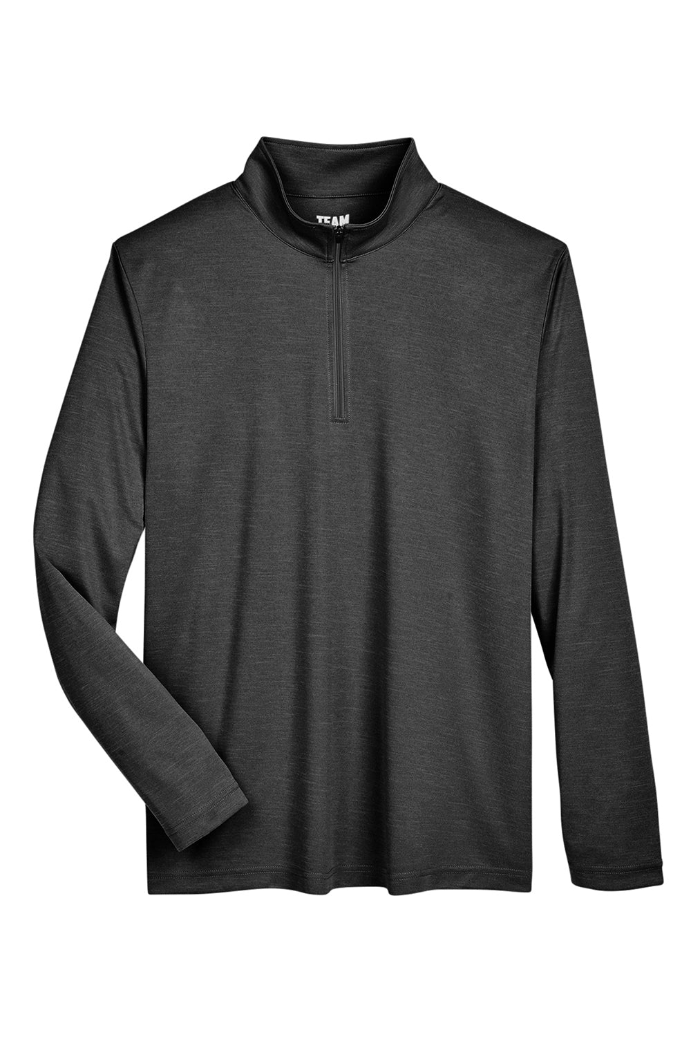 Team 365 TT31H Mens Zone Sonic Performance Moisture Wicking 1/4 Zip Sweatshirt Heather Black Flat Front