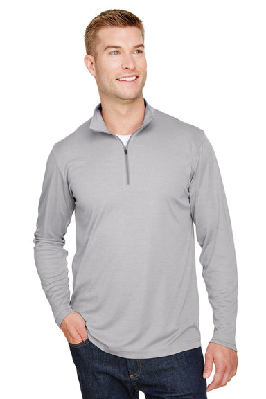 Team 365 TT31H Mens Zone Sonic Performance Moisture Wicking 1/4 Zip Sweatshirt Heather Grey Model Front