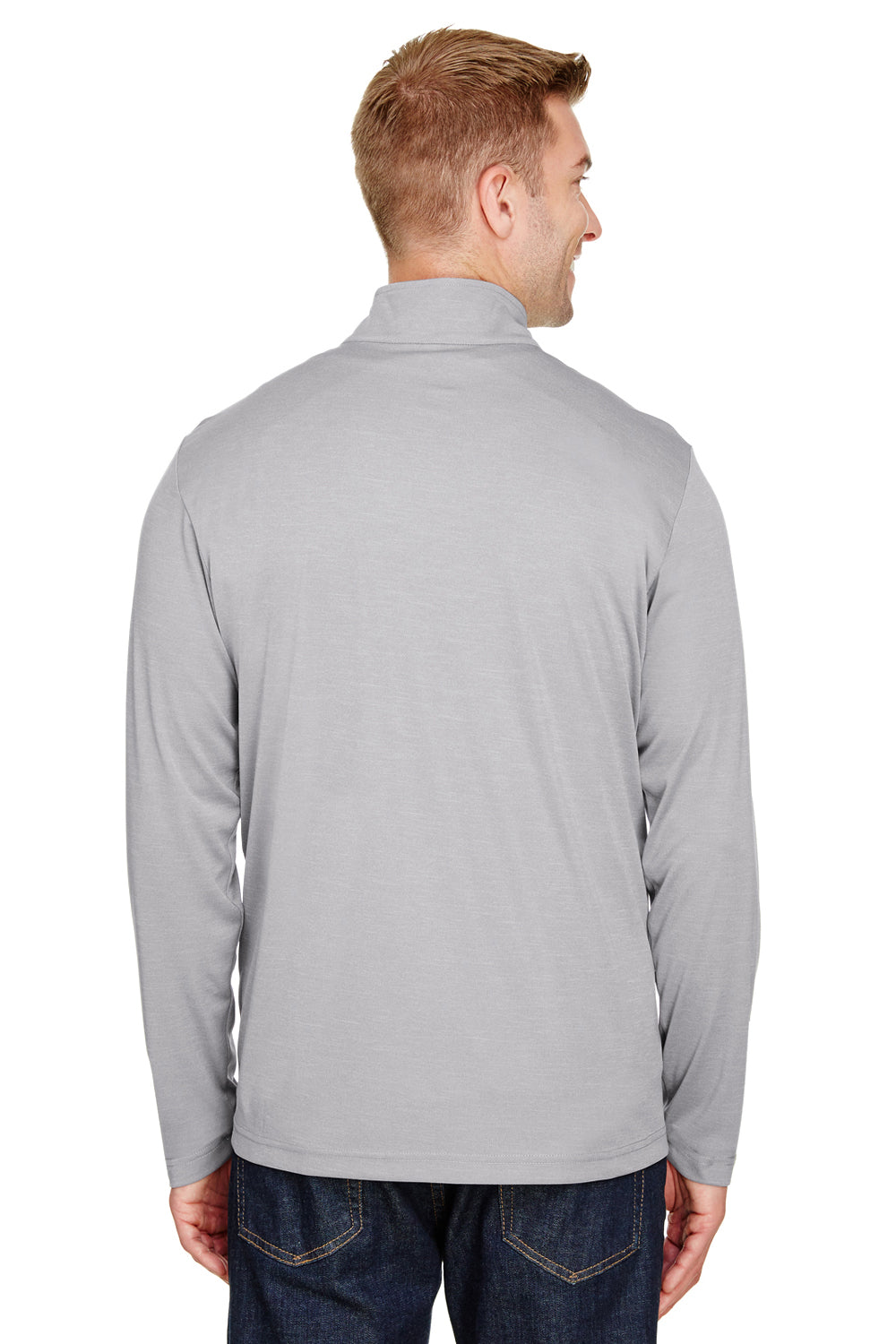 Team 365 TT31H Mens Zone Sonic Performance Moisture Wicking 1/4 Zip Sweatshirt Heather Grey Model Back