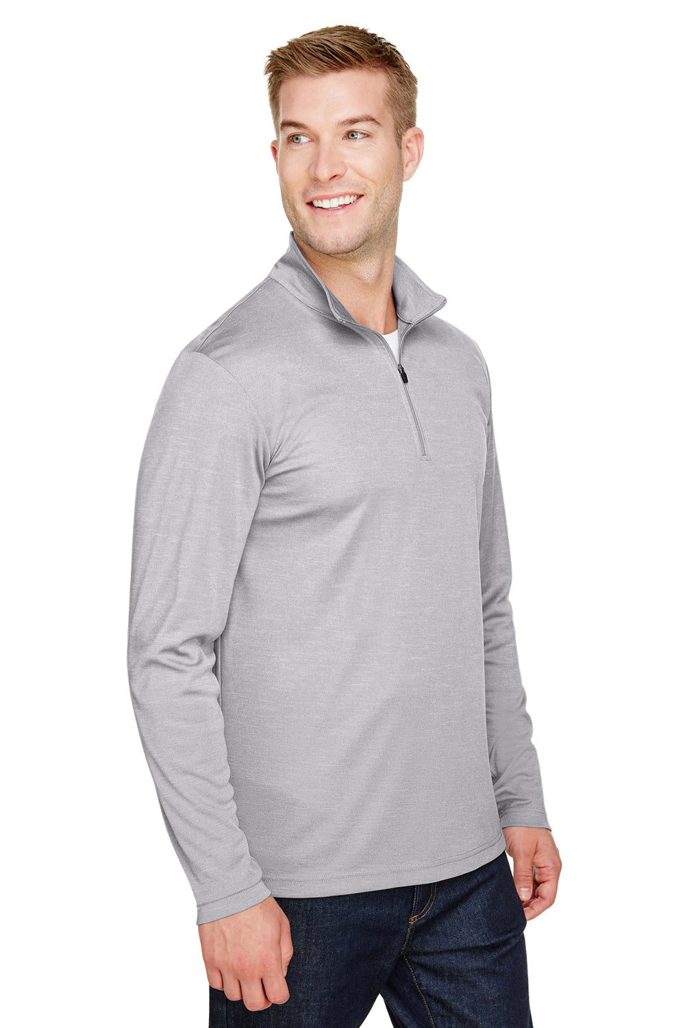 Team 365 TT31H Mens Zone Sonic Performance Moisture Wicking 1/4 Zip Sweatshirt Heather Grey Model 3q