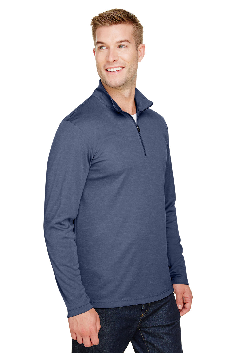 Team 365 TT31H Mens Zone Sonic Performance Moisture Wicking 1/4 Zip Sweatshirt Heather Dark Navy Blue Model 3q