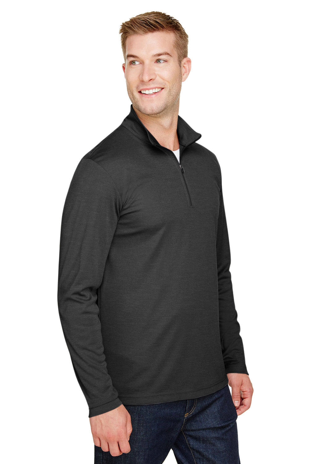 Team 365 TT31H Mens Zone Sonic Performance Moisture Wicking 1/4 Zip Sweatshirt Heather Black Model 3q