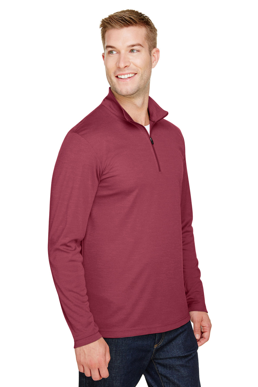 Team 365 TT31H Mens Zone Sonic Performance Moisture Wicking 1/4 Zip Sweatshirt Heather Maroon Model 3q