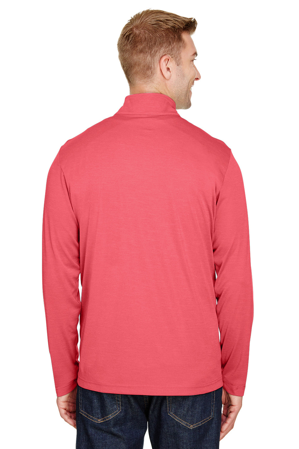 Team 365 TT31H Mens Zone Sonic Performance Moisture Wicking 1/4 Zip Sweatshirt Heather Red Model Back