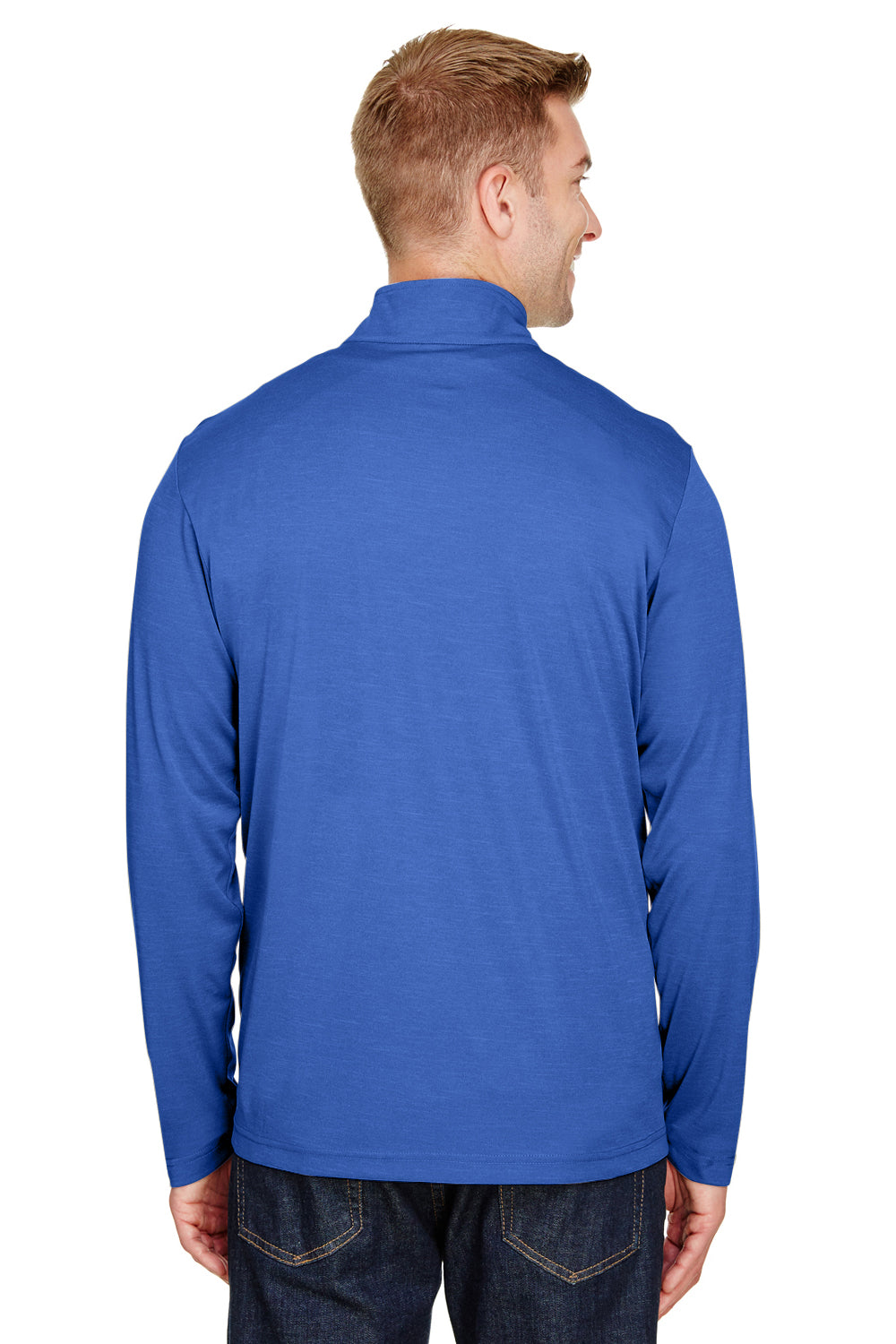 Team 365 TT31H Mens Zone Sonic Performance Moisture Wicking 1/4 Zip Sweatshirt Heather Royal Blue Model Back