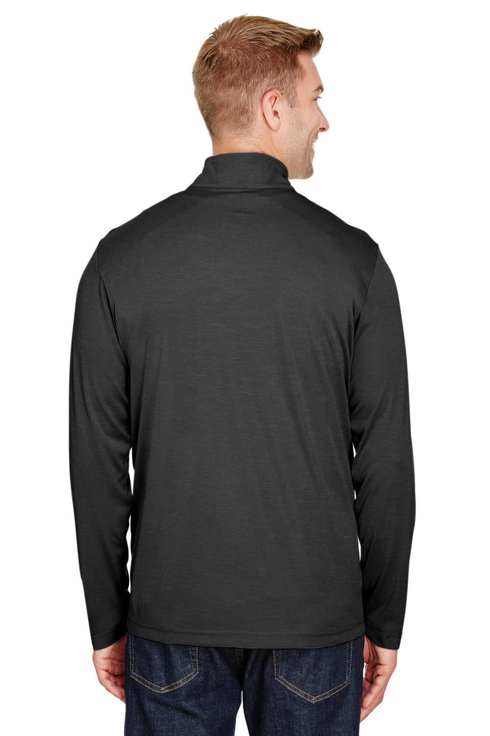 Team 365 TT31H Mens Zone Sonic Performance Moisture Wicking 1/4 Zip Sweatshirt Heather Black Model Back