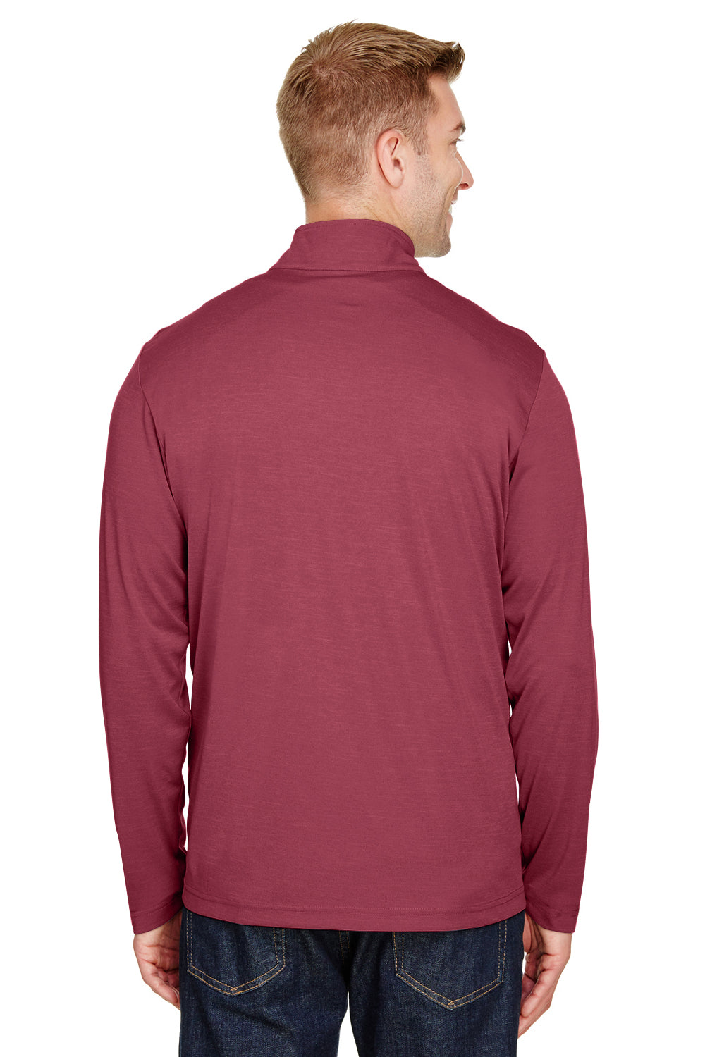 Team 365 TT31H Mens Zone Sonic Performance Moisture Wicking 1/4 Zip Sweatshirt Heather Maroon Model Back