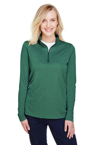 Team 365 TT31HW Womens Zone Sonic Performance Moisture Wicking 1/4 Zip Sweatshirt Heather Forest Green Model Front