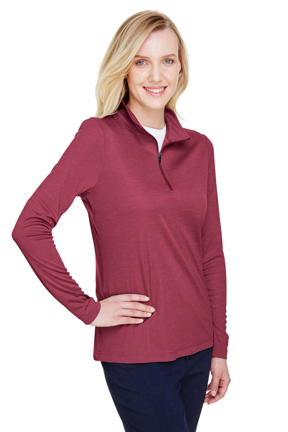 Team 365 TT31HW Womens Zone Sonic Performance Moisture Wicking 1/4 Zip Sweatshirt Heather Maroon Model 3q