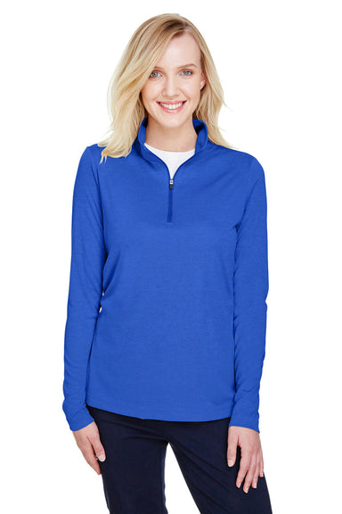 Team 365 TT31HW Womens Zone Sonic Performance Moisture Wicking 1/4 Zip Sweatshirt Heather Royal Blue Model Front