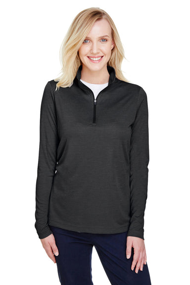 Team 365 TT31HW Womens Zone Sonic Performance Moisture Wicking 1/4 Zip Sweatshirt Heather Black Model Front