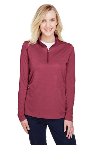 Team 365 TT31HW Womens Zone Sonic Performance Moisture Wicking 1/4 Zip Sweatshirt Heather Maroon Model Front