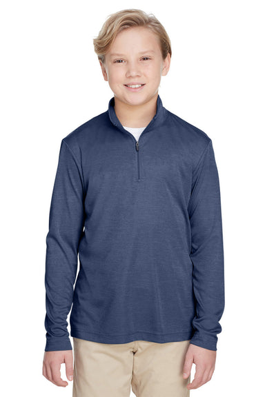 Team 365 TT31HY Youth Zone Sonic Performance Moisture Wicking 1/4 Zip Sweatshirt Heather Dark Navy Blue Model Front