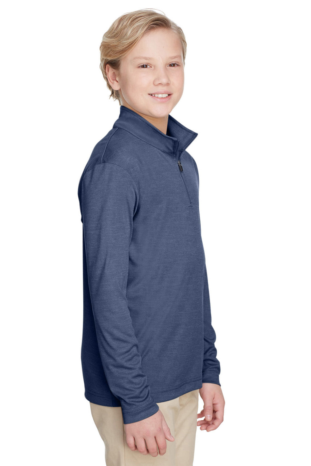 Team 365 TT31HY Youth Zone Sonic Performance Moisture Wicking 1/4 Zip Sweatshirt Heather Dark Navy Blue Model 3q