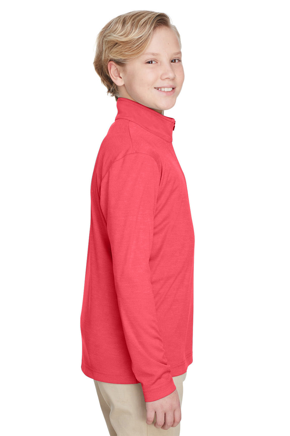 Team 365 TT31HY Youth Zone Sonic Performance Moisture Wicking 1/4 Zip Sweatshirt Heather Red Model Side